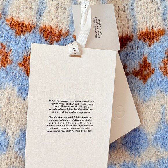 Y.A.S Wool Alpaca Yasista Long Sleeve Midi Knit Dress NWT White Blue Size Large - Picture 7 of 9